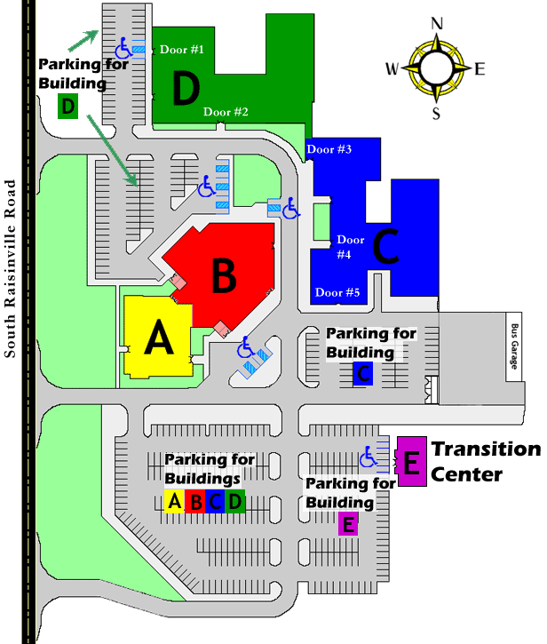 Campus map with each building labeled